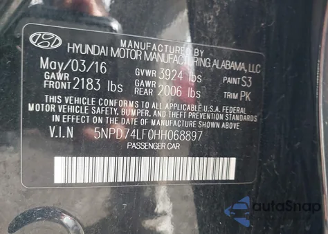 2017 Hyundai Elantra Se z USA, uszkodzony, nr VIN 5NPD74LF0HH068897